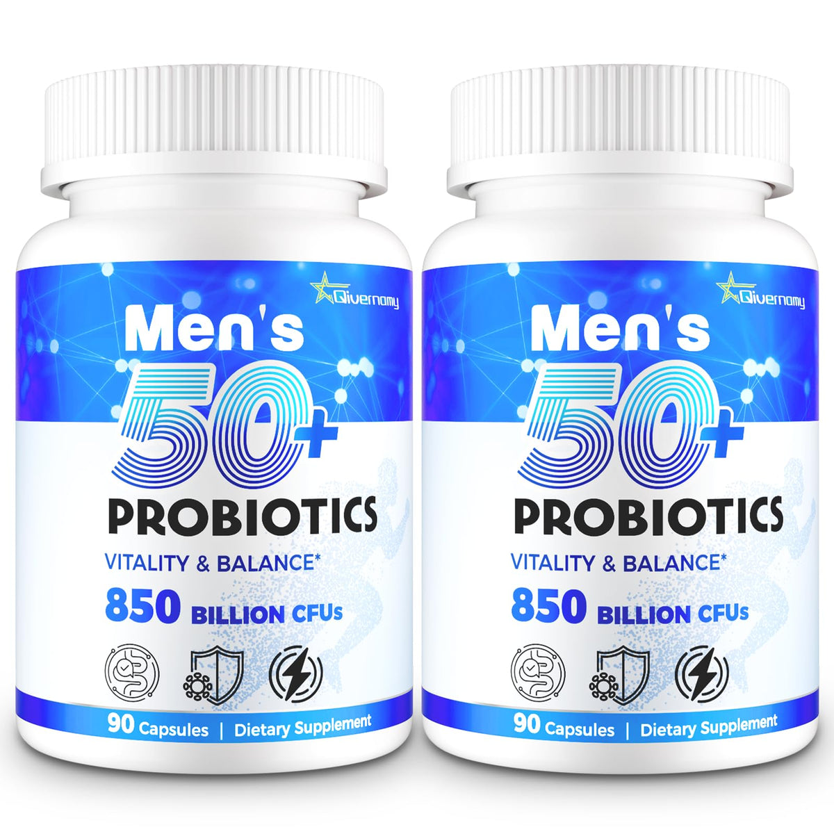 QIVERNAMY Probiotics 50+ en botella cerrada, apoyo digestivo diario.