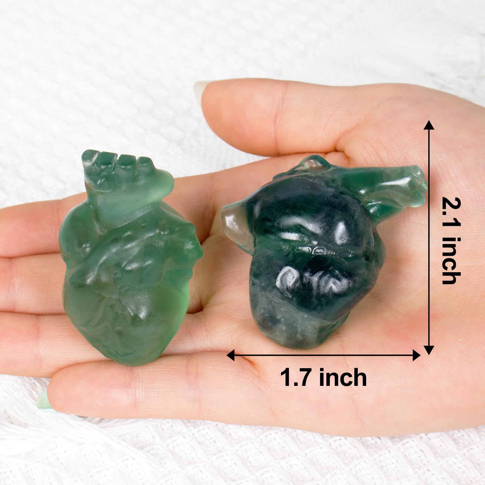 Figura de corazón fluorita de QLRSUXN para prácticas de respiración y serenidad.