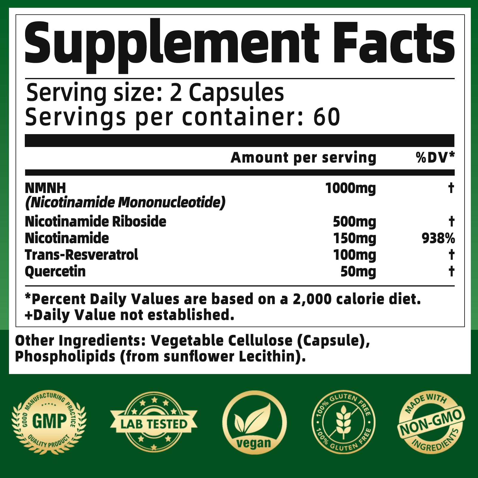Qmiozzy NMNH con resveratrol y quercetina antioxidante.