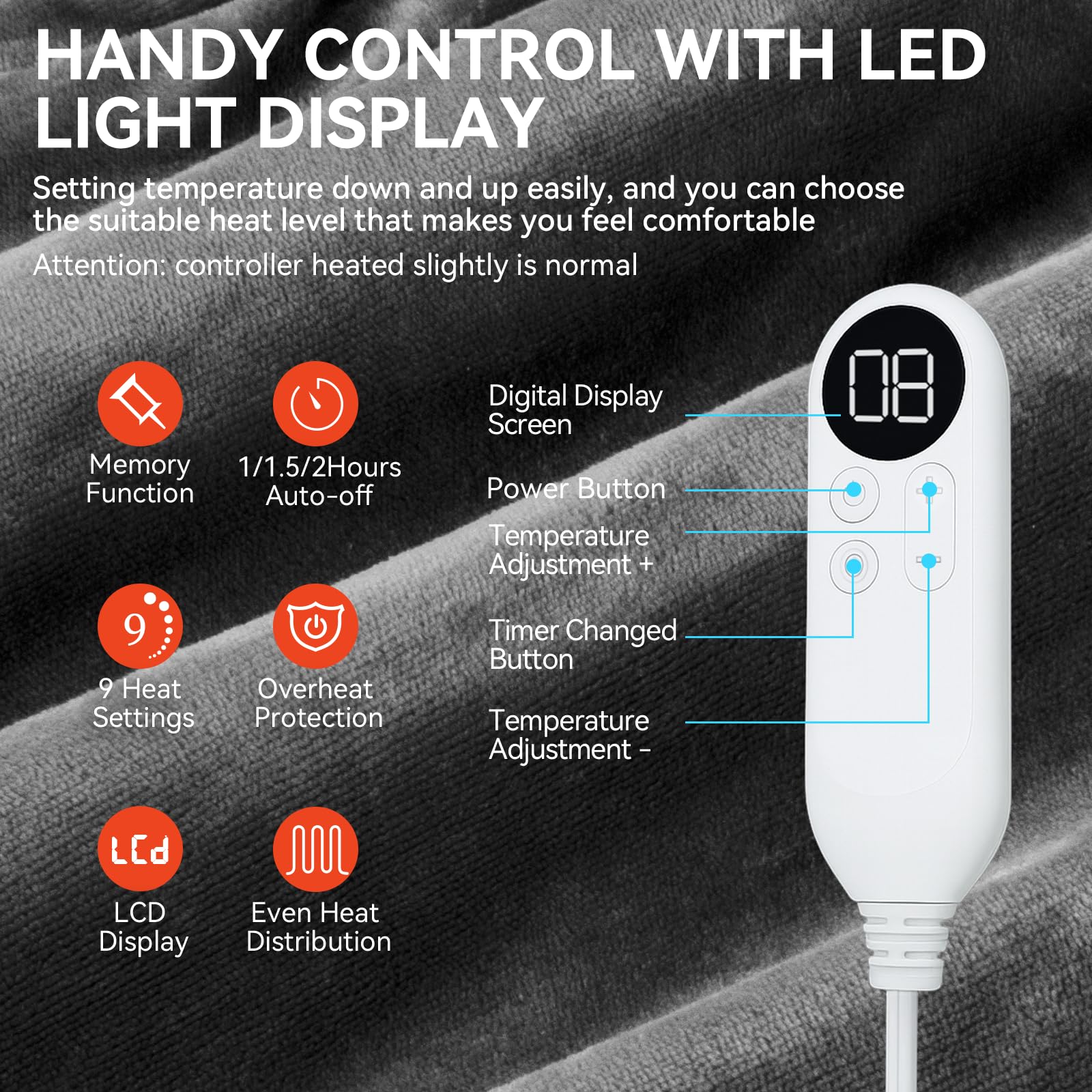 Qoosea control remoto con pantalla LED para ajustar el calor rápidamente.