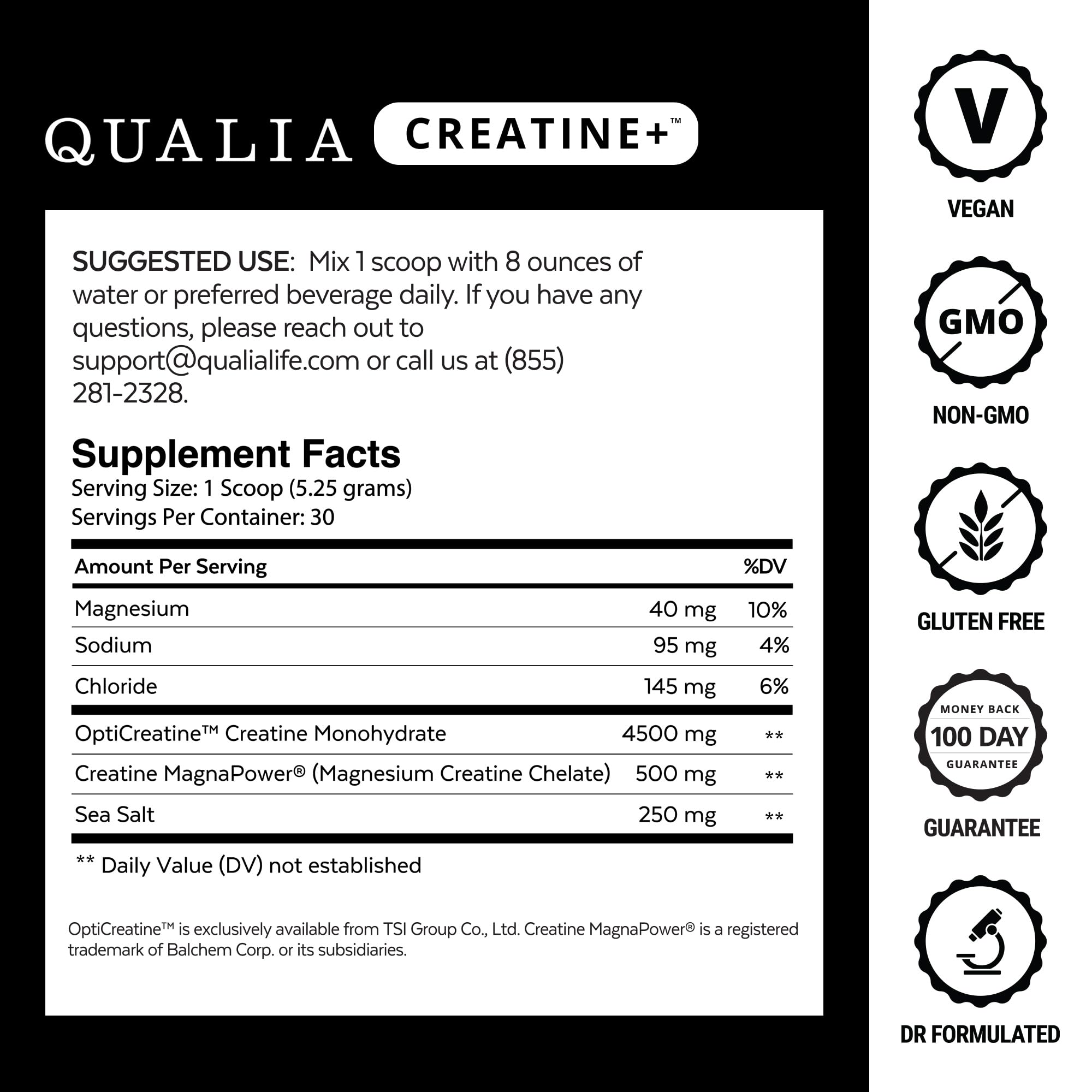 Qualia Creatine: polvo medido, listo para mezclar en sesión