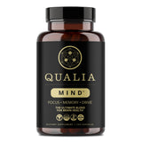 Qualia Mind de QUALIA LIFE SCIENCES, botella frontal, impulso de concentración y claridad mental.