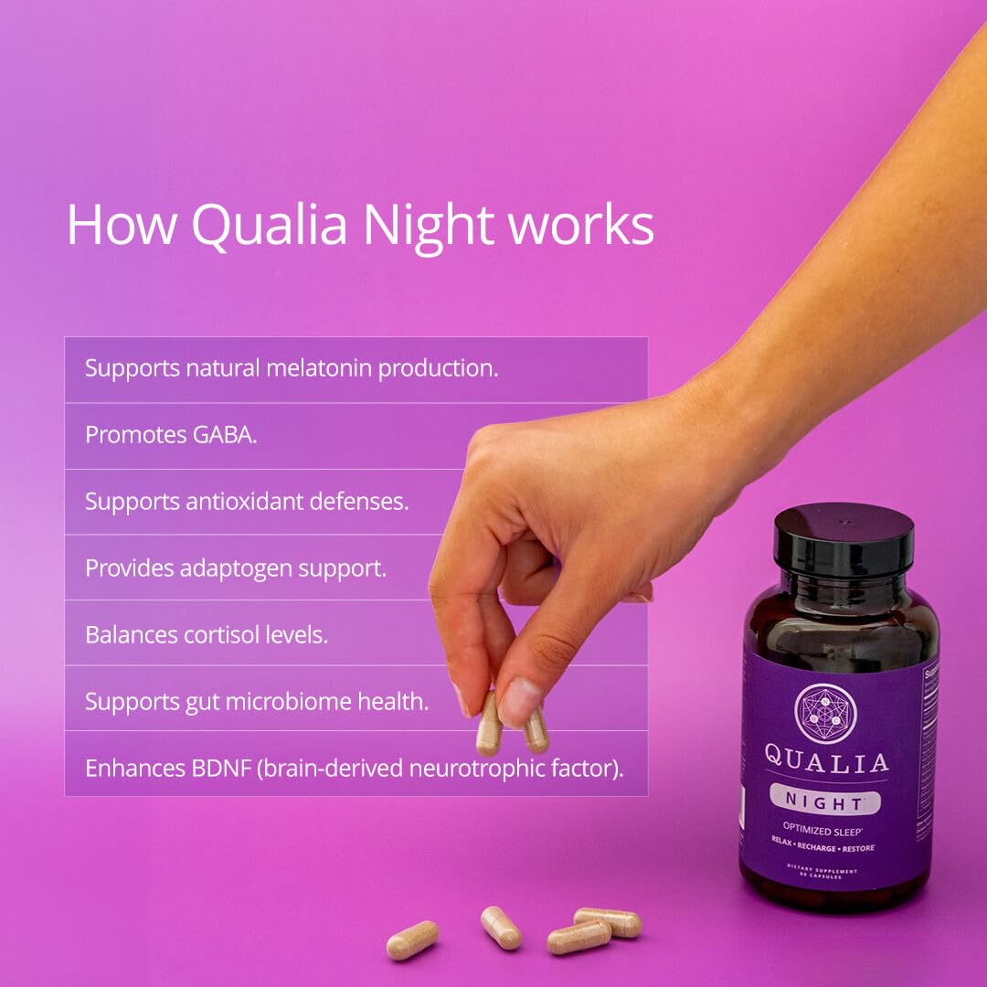 Qualia Night Sleep Aid: detalle-ingredientes, ayuda a entender la composición del producto.
