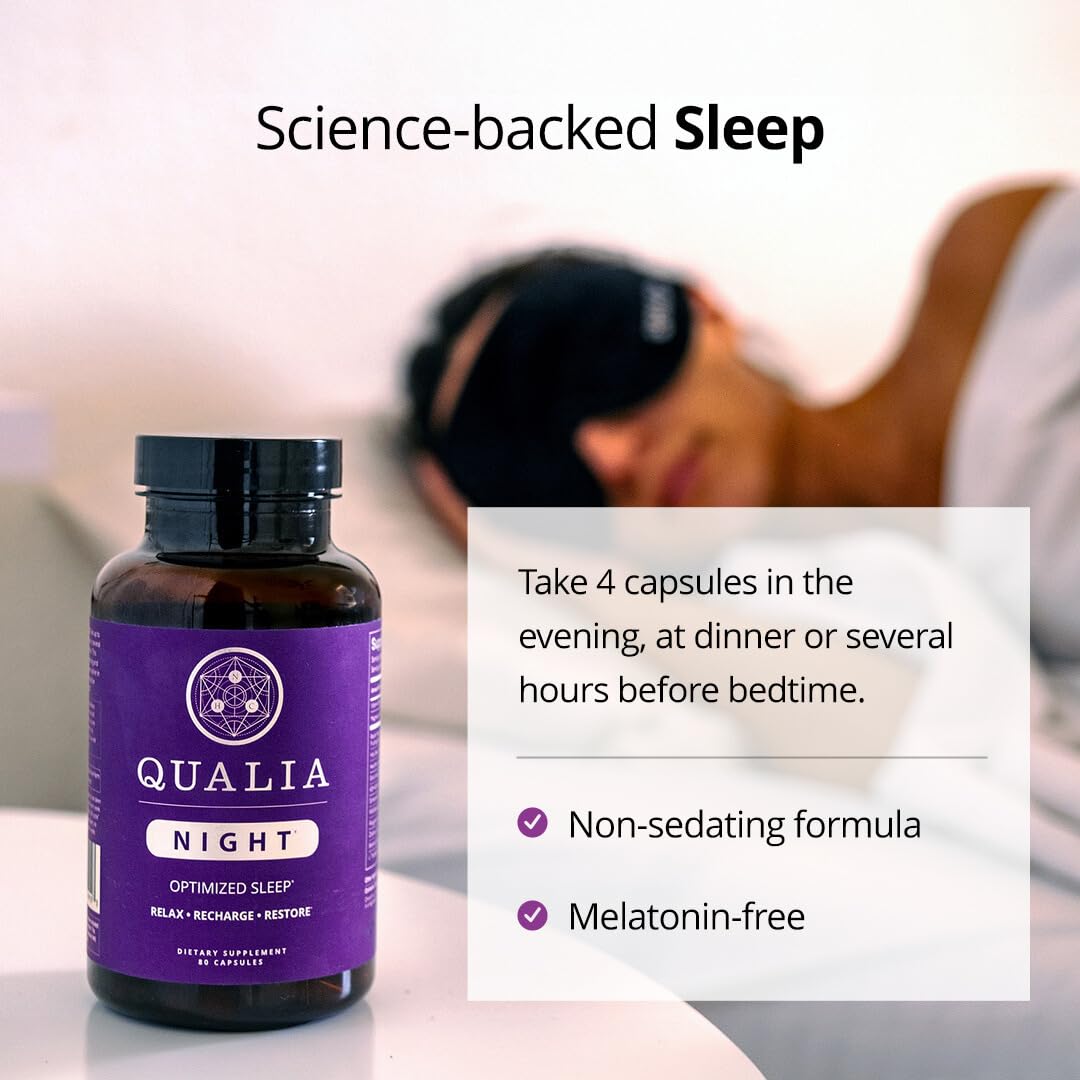 Qualia Night Sleep Aid: textura-vidrio, transmite pureza de la fórmula para la confianza.