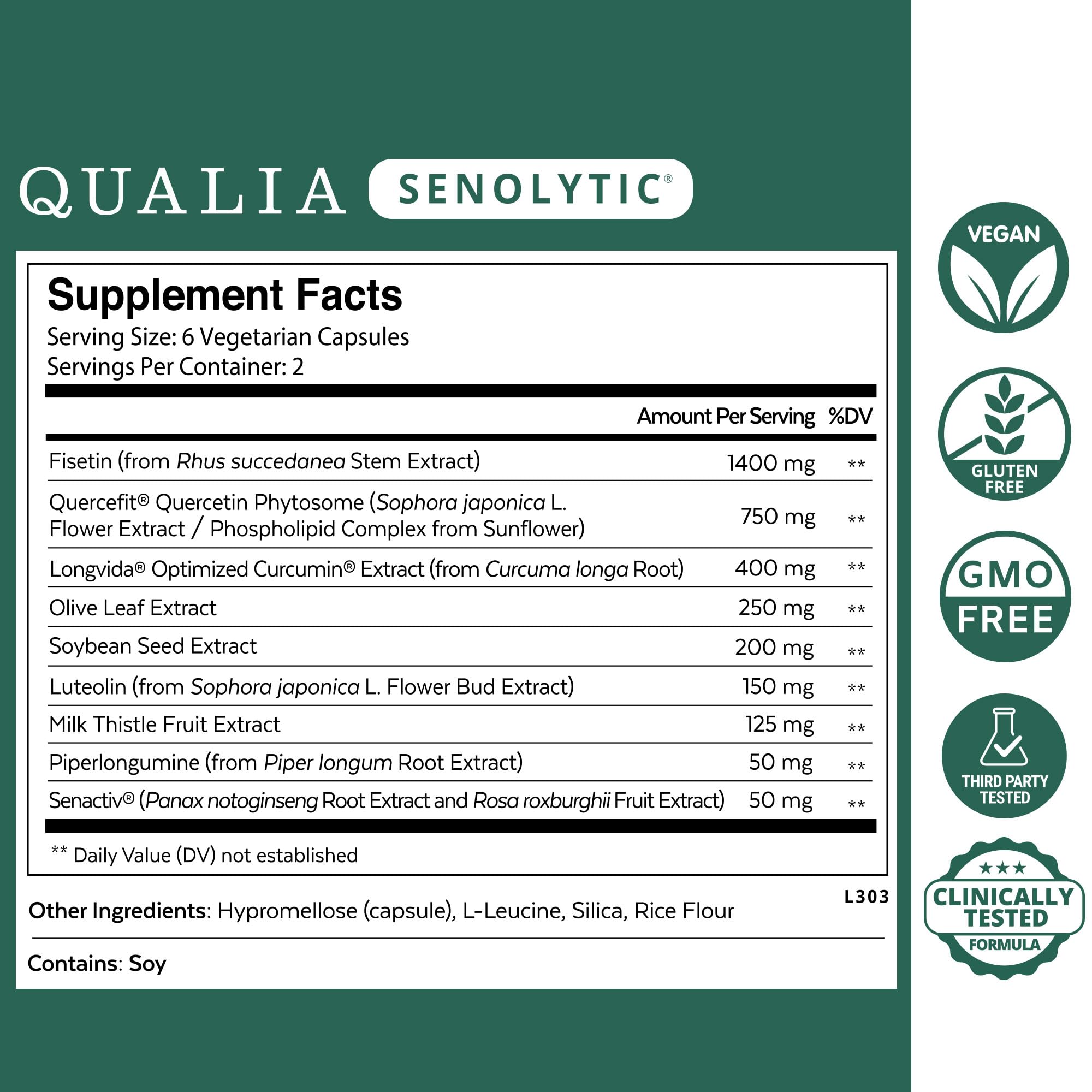 QUALIA LIFE SCIENCES Senolítico: botella de cápsulas lista para consumir.