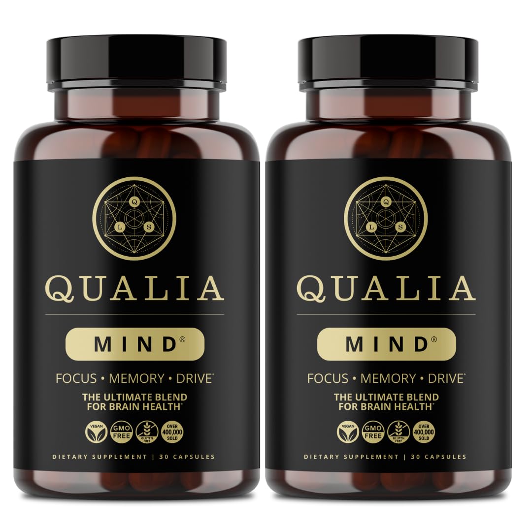 Qualia Mind: bote de cápsulas visto de frente para mejorar concentración diaria.