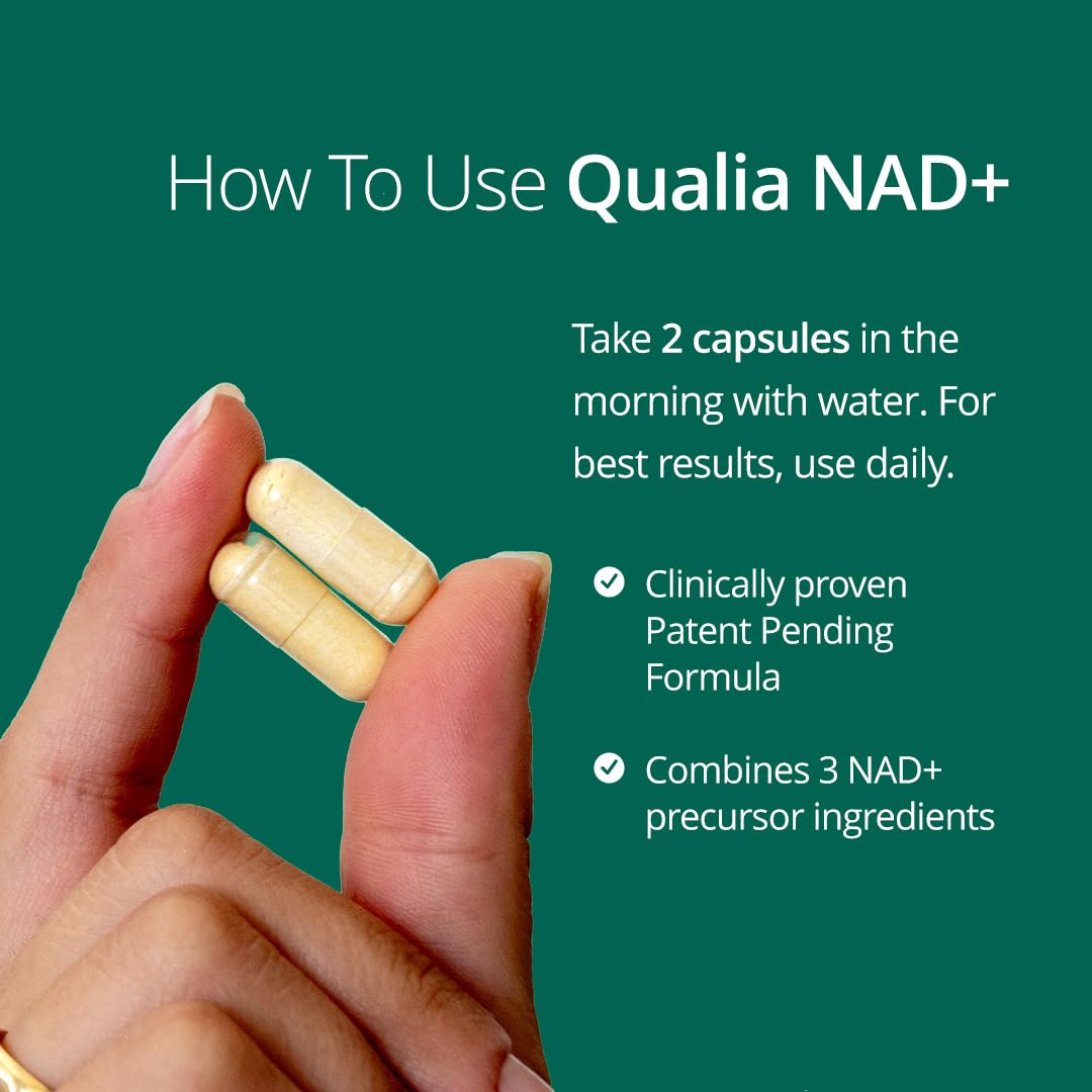 Qualia NAD: gráfico de porciones y dosis diaria legible.