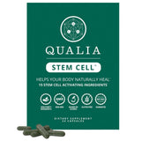 Qualia Stem Cell: botella en primer plano para uso diario y bienestar.