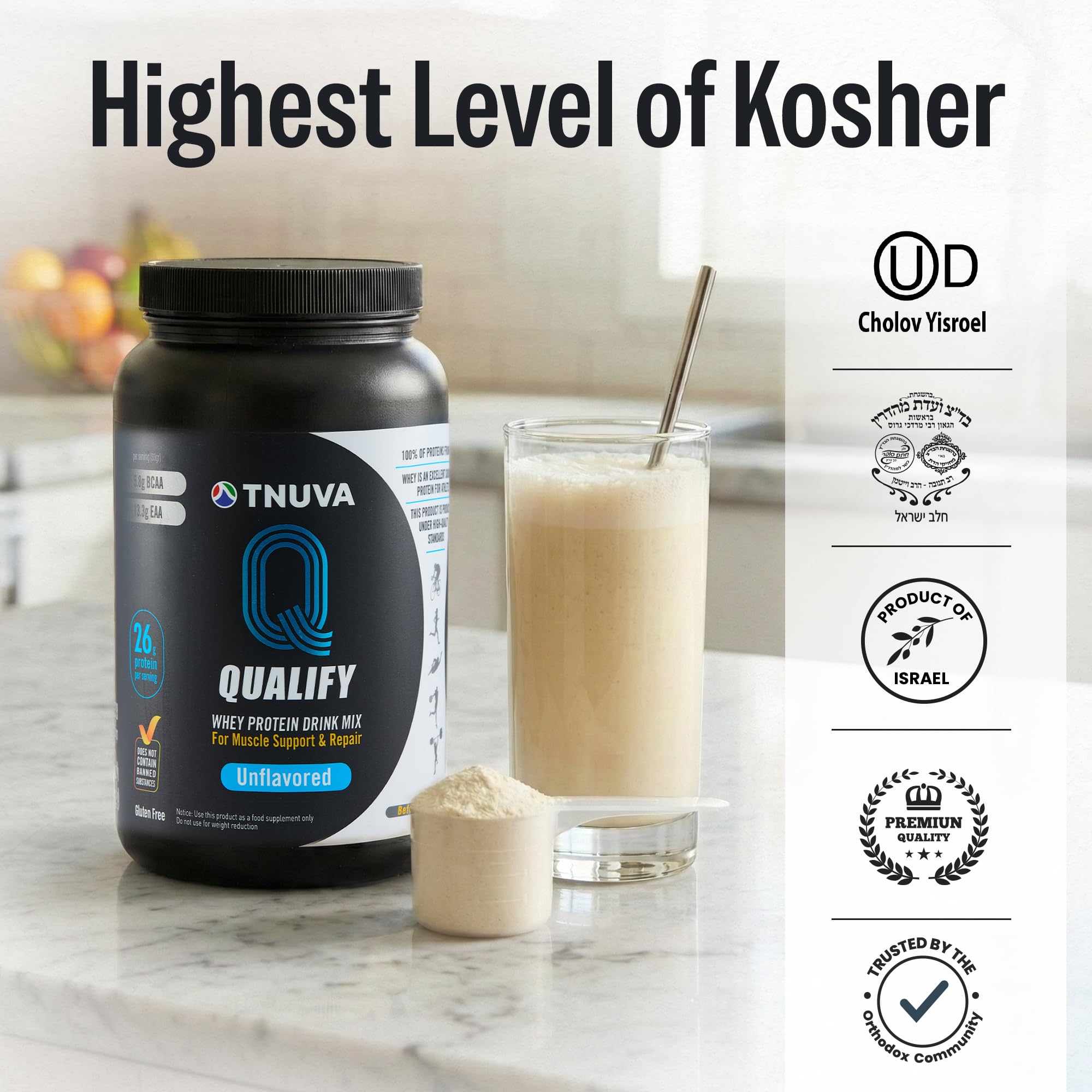 Qualify Proteína de suero sin sabor, kosher certificado para uso diario