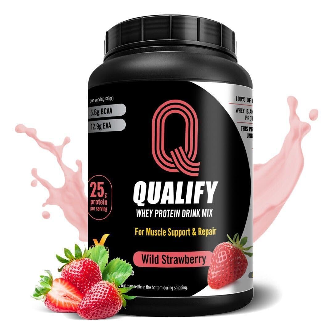 Proteína Qualify whey fresa en pote para batidos post-entrenamiento