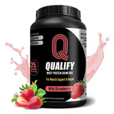 Proteína Qualify whey fresa en pote para batidos post-entrenamiento
