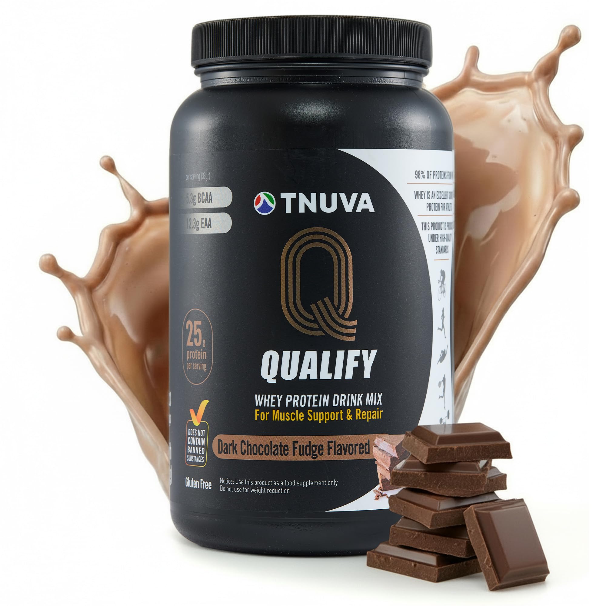 Proteína Qualify de suero chocolate fudge en tubo para recuperación tras entreno