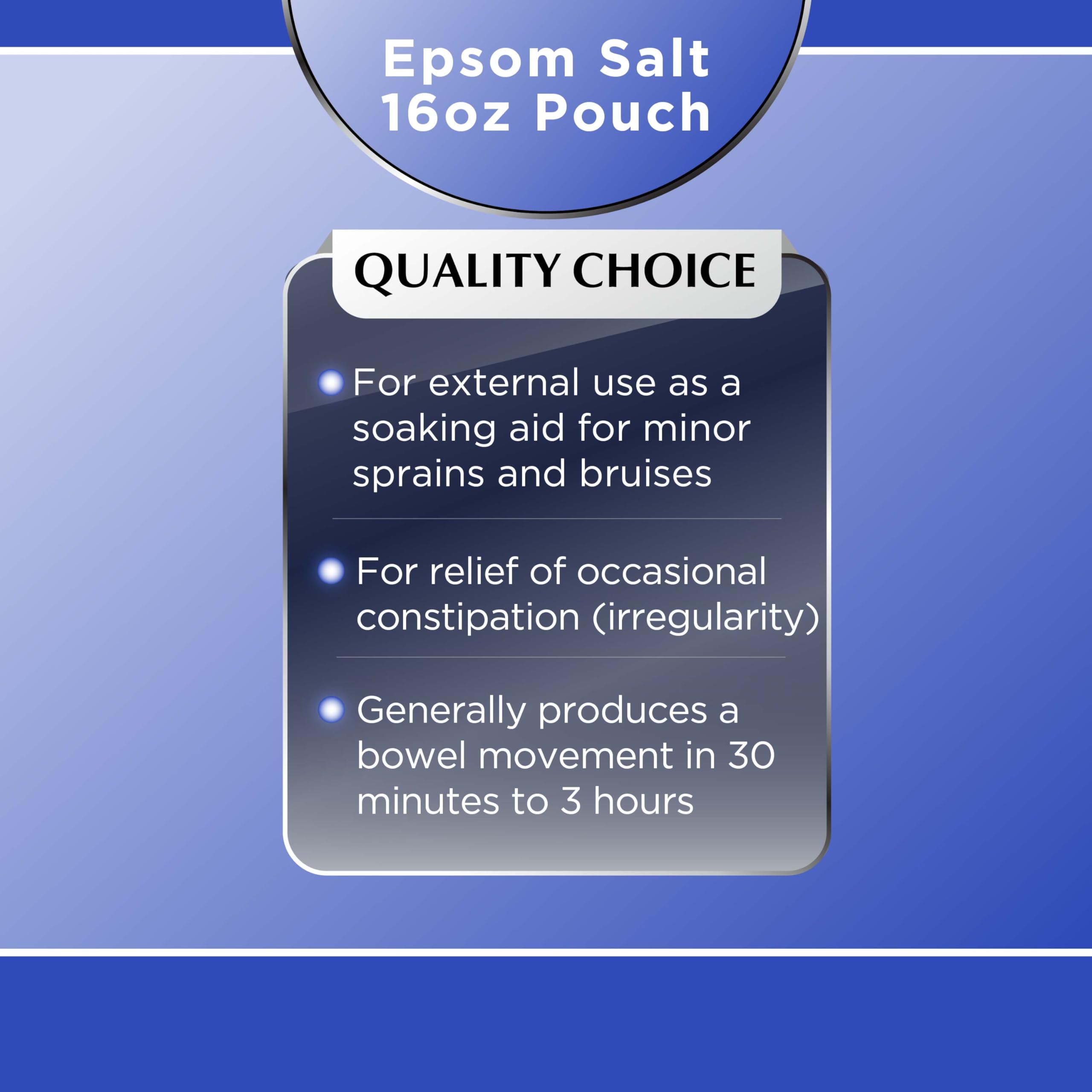 Quality Choice Sal Epsom como laxante salino al disolverse en una bebida.