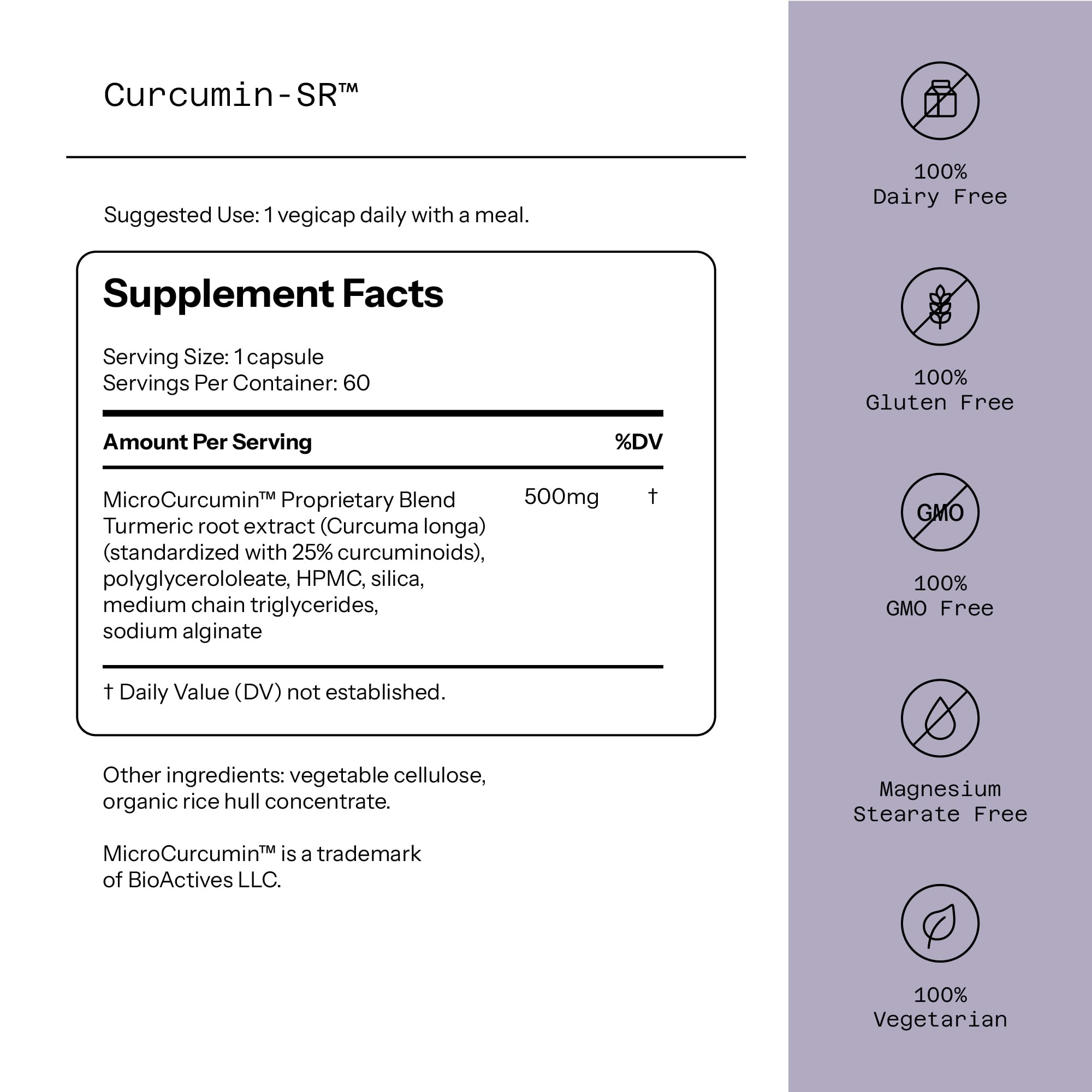 Quality of Life Curcumin-SR, dosis diaria: cápsulas de absorción sostenida.