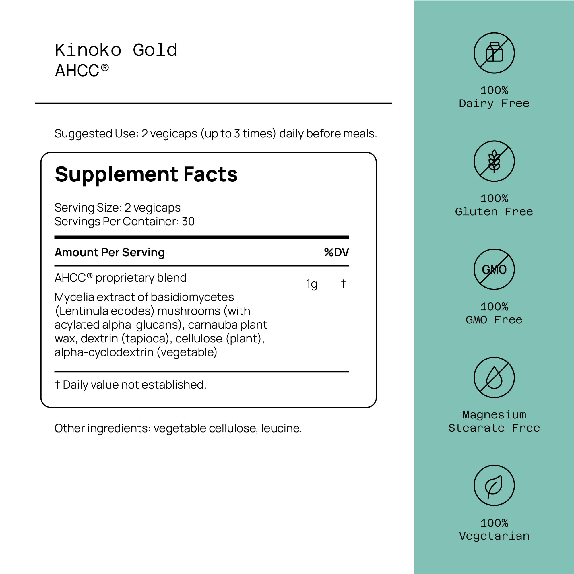 Quality of Life Kinoko Gold AHCC cápsulas en mano para uso diario