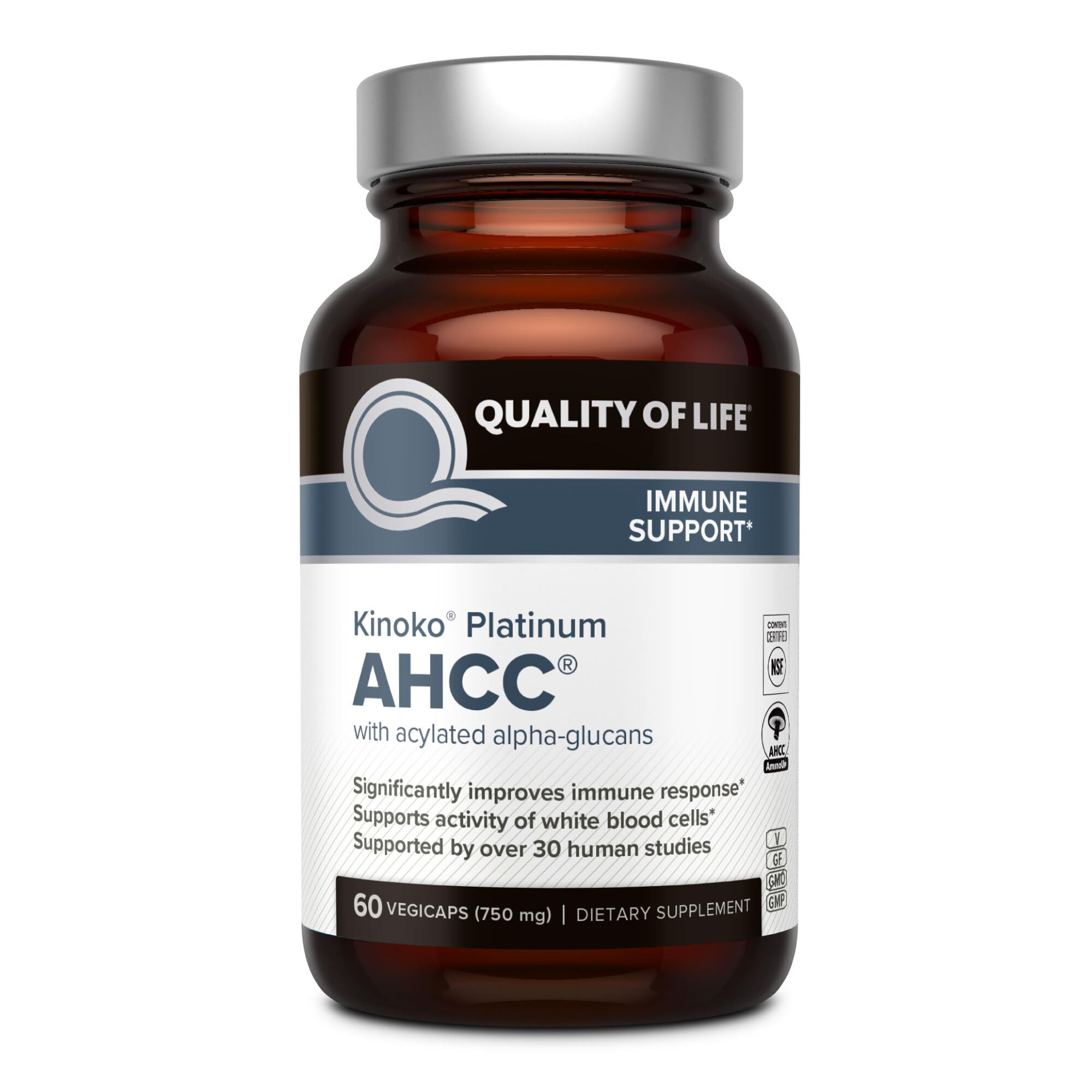 Quality of Life Kinoko Platinum AHCC: cápsulas para apoyo inmunitario diario