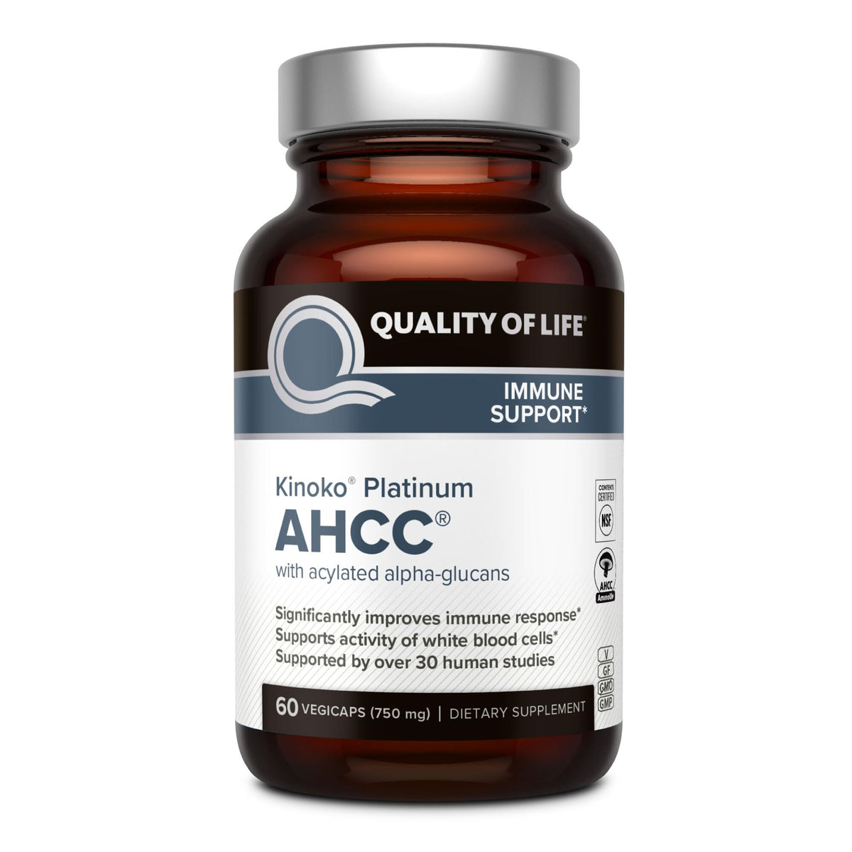 Quality of Life Kinoko Platinum AHCC: cápsulas para apoyo inmunitario diario