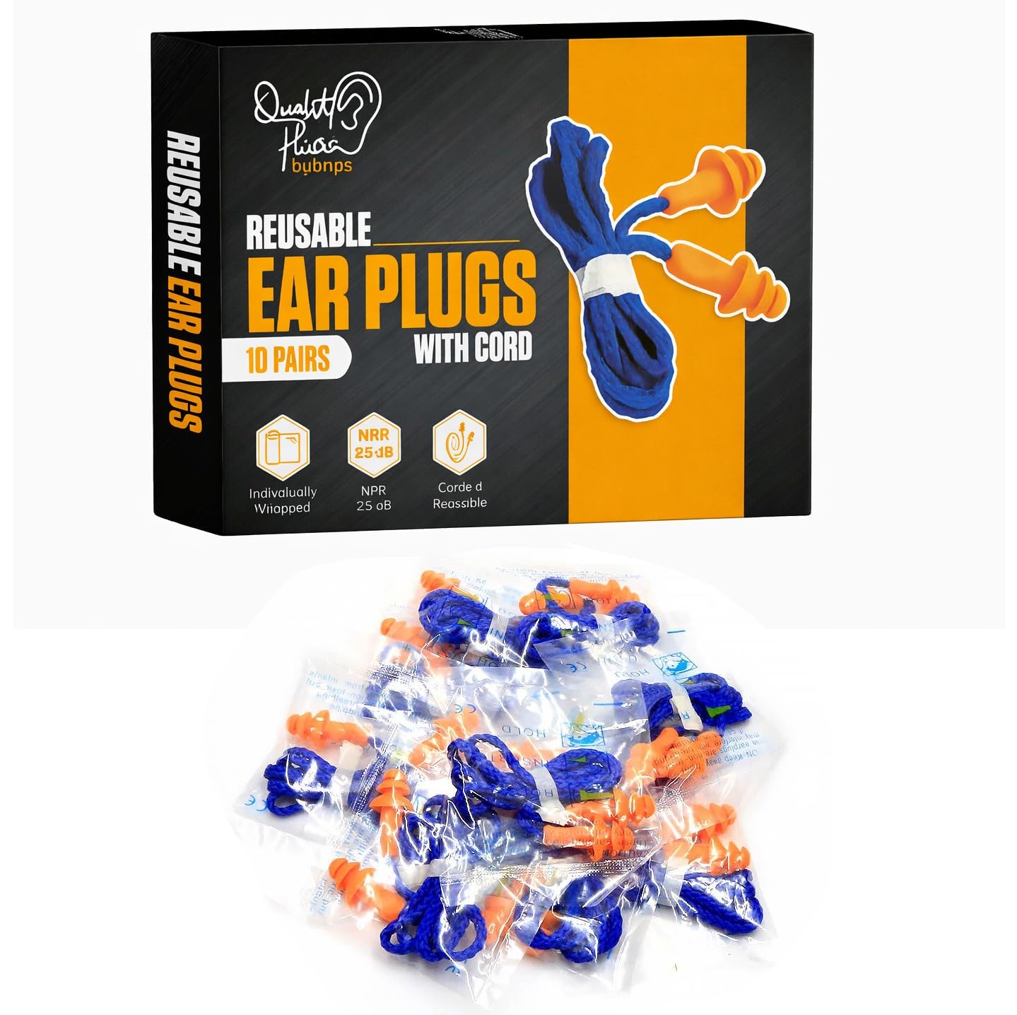 Quality Plugs by Rips tapones auditivos con cordón reutilizables para tiro