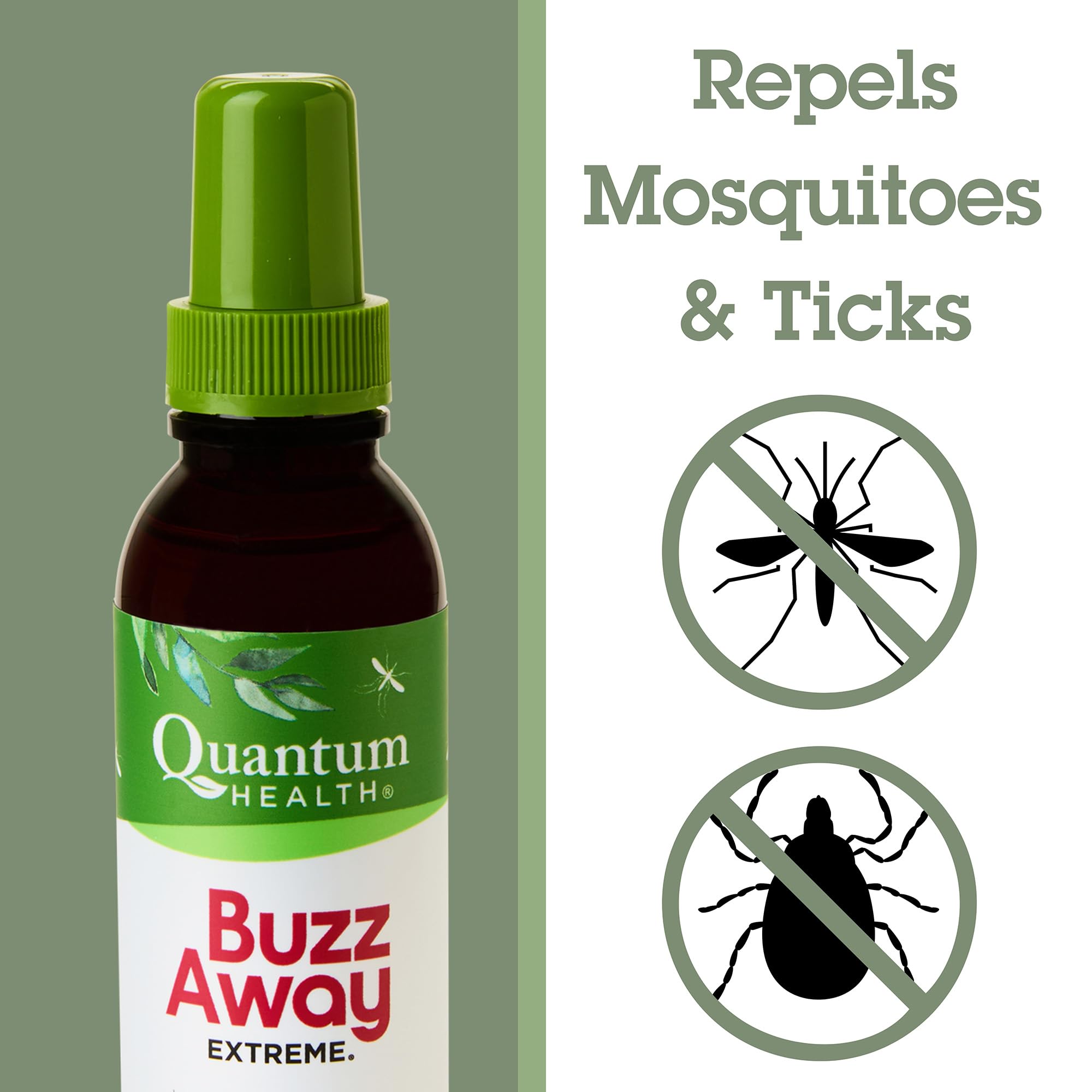 Quantum Buzz Away Extreme: etiqueta muestra citronela para un aroma suave y natural.