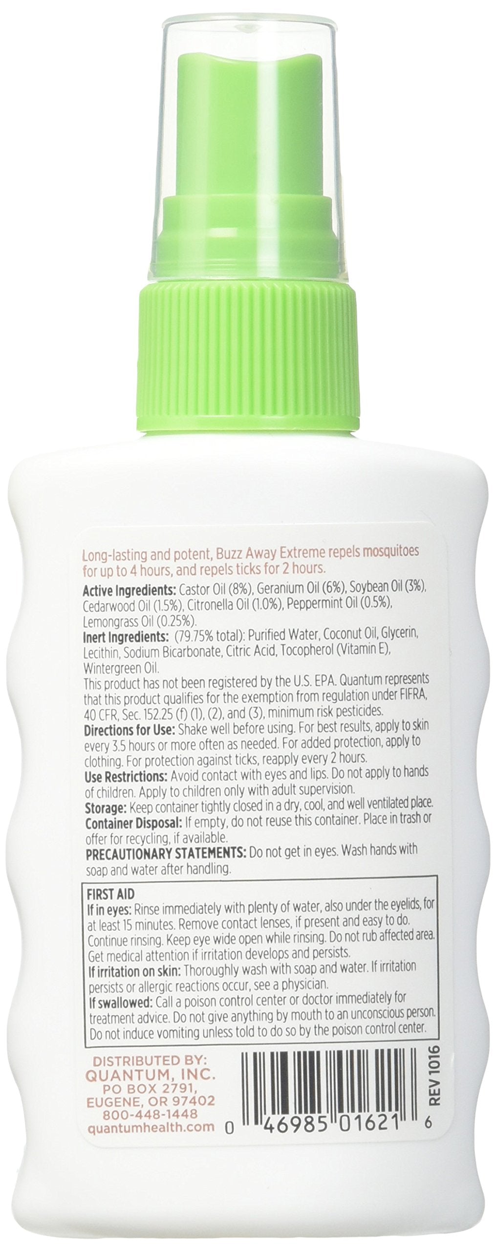 Quantum Health Buzz Away Extreme Spray aplicacion en la piel para proteccion contra mosquitos y garrapatas