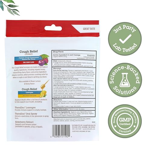 Quantum Health Drops mentol miel, pastilla visible para alivio suave