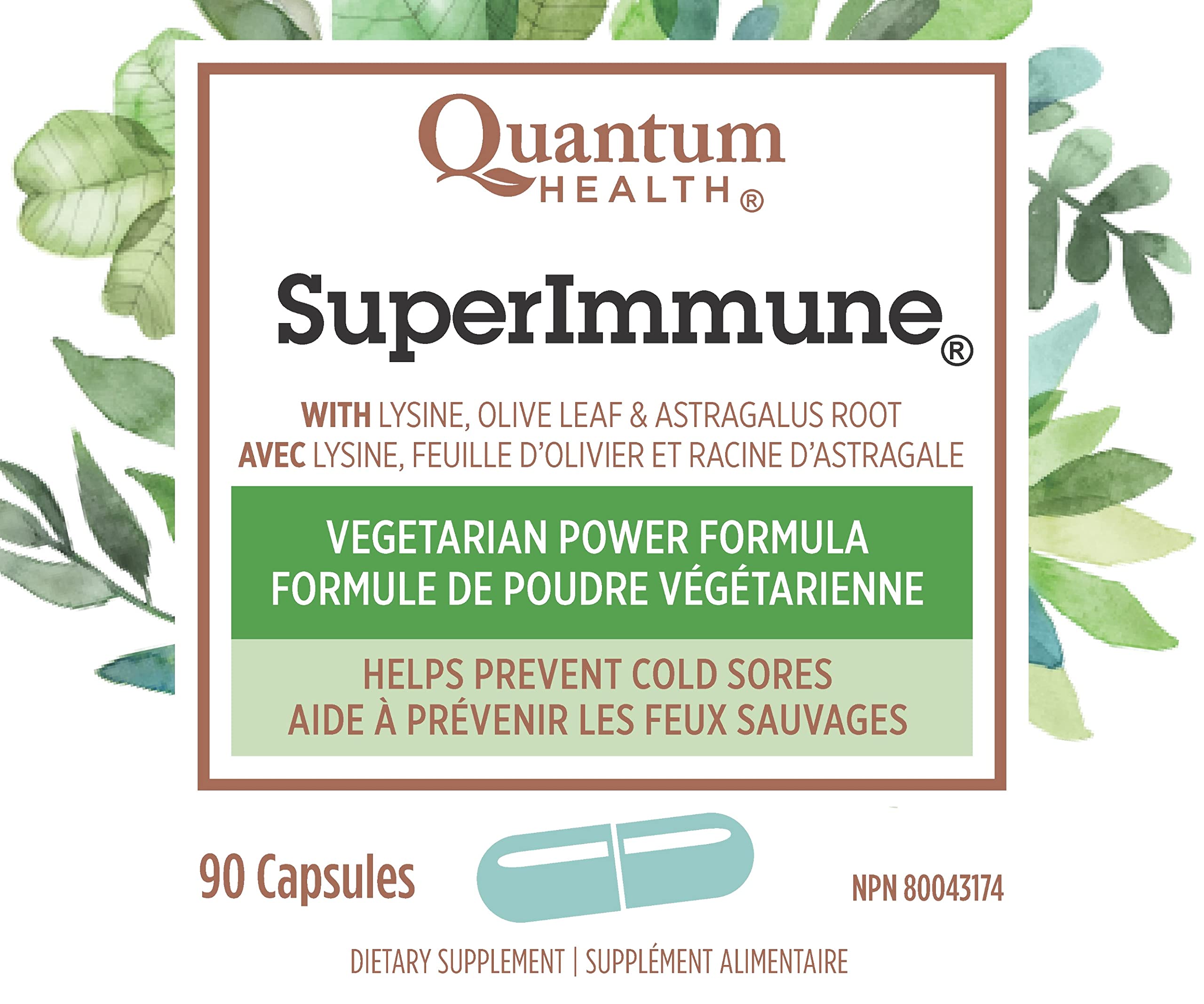 Quantum Health Super Immune+ cápsulas dorso, formato vegetariano práctico.