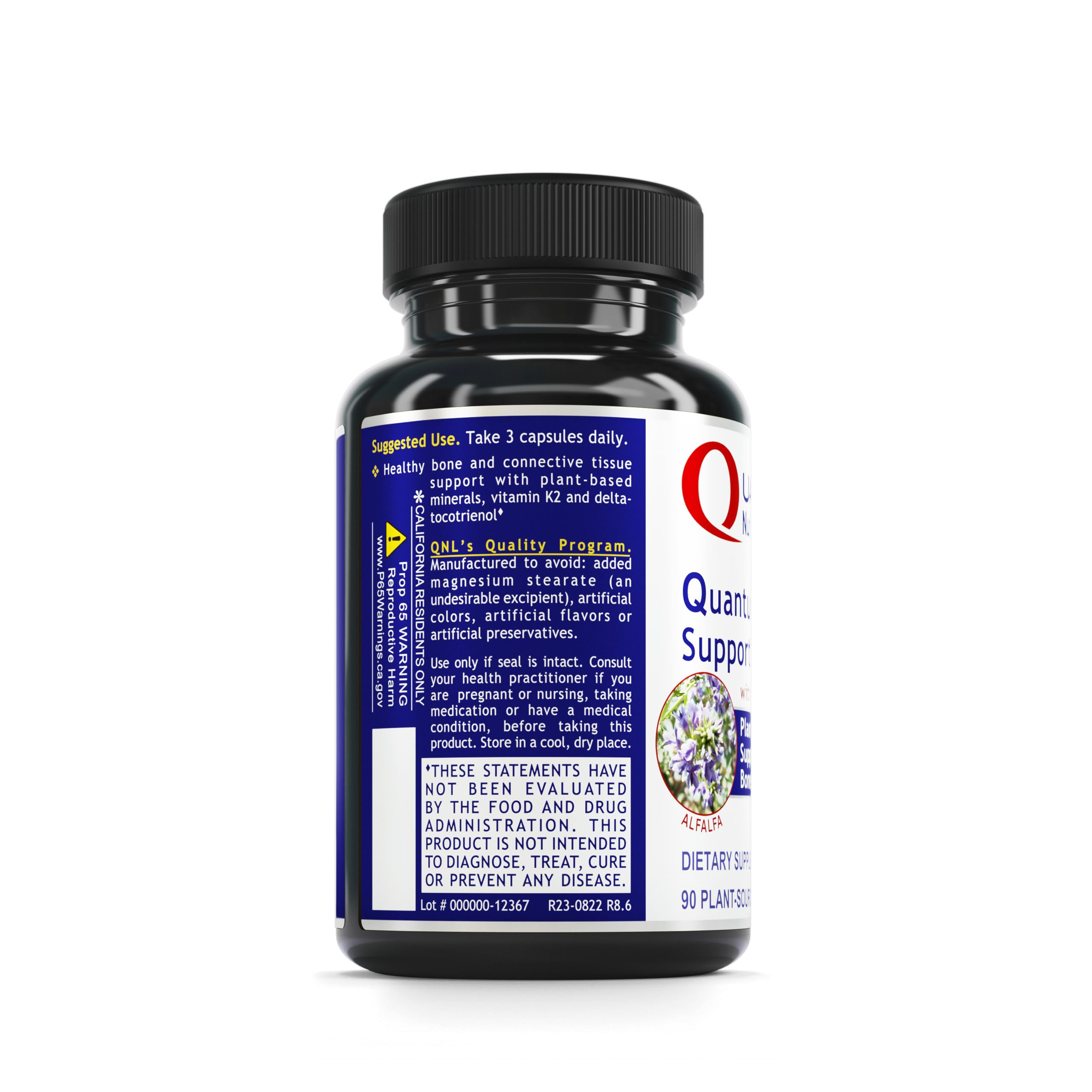 Quantum Nutrition Bone Health etiqueta del envase con ingredientes orgánicos