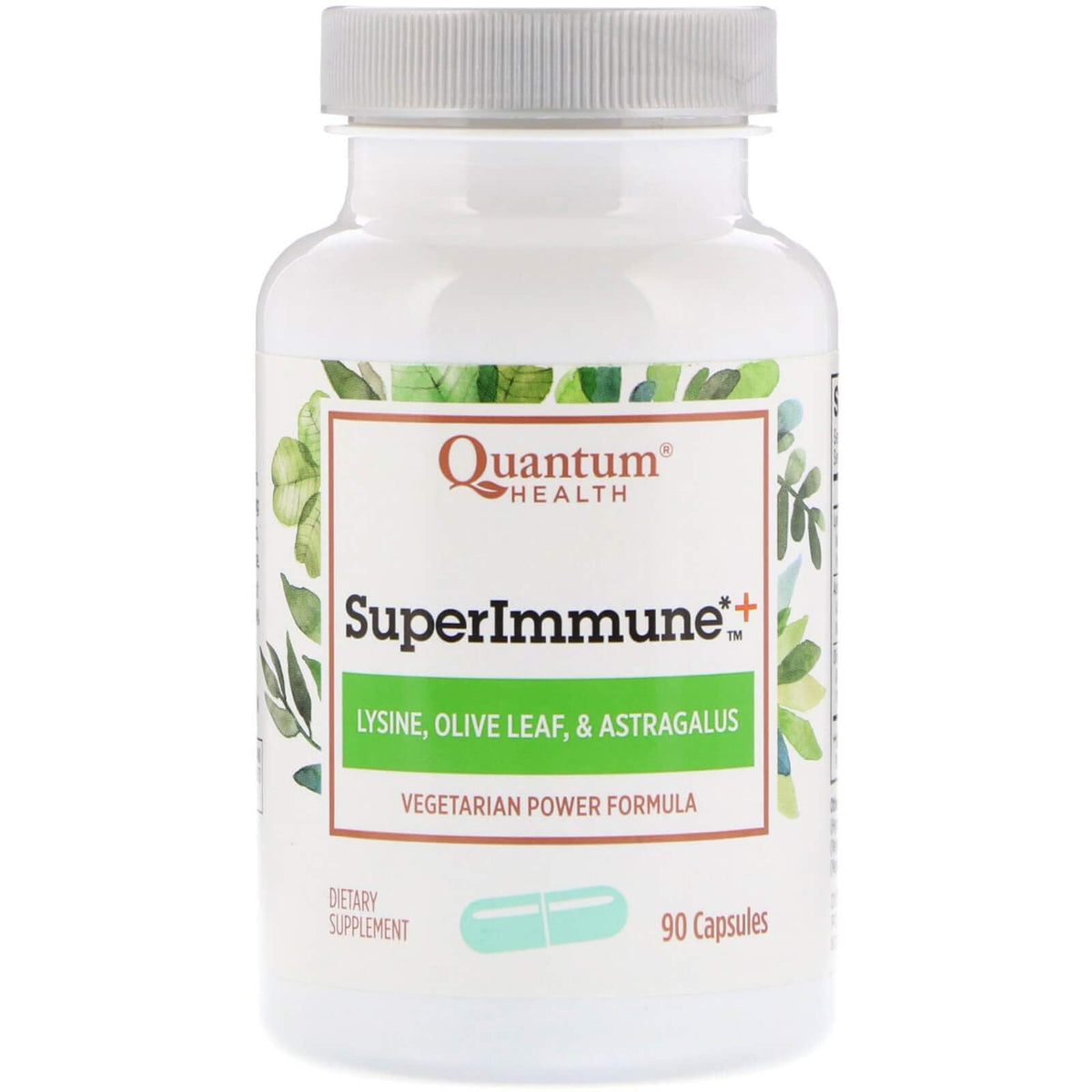 Quantum Super Immune+ cápsulas vegetales con L-Lisina para apoyo diario del sistema inmunológico.