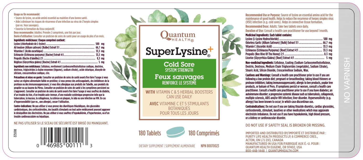 Quantum Super Lisina: etiqueta detallada con nutrientes clave para la salud diaria