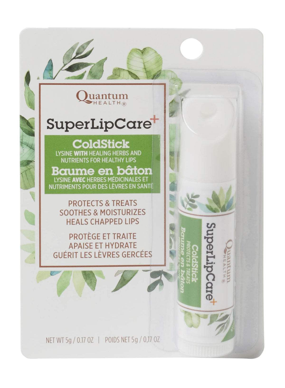 Quantum Super Lysine Plus Coldstick SPF21 aplicado externamente para comodidad de la piel.