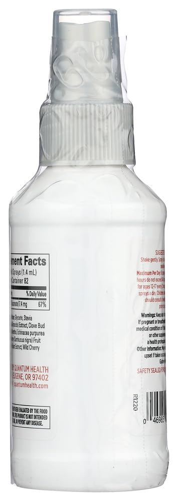 Quantum Thera Zinc Spray, primer plano de equinácea y saúco para uso diario.