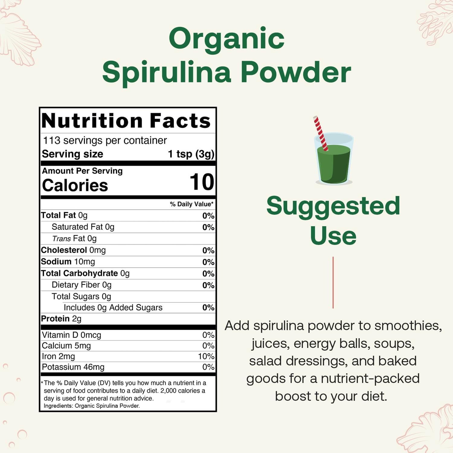 Batido verde con Quay Naturals Spirulina para energía diaria
