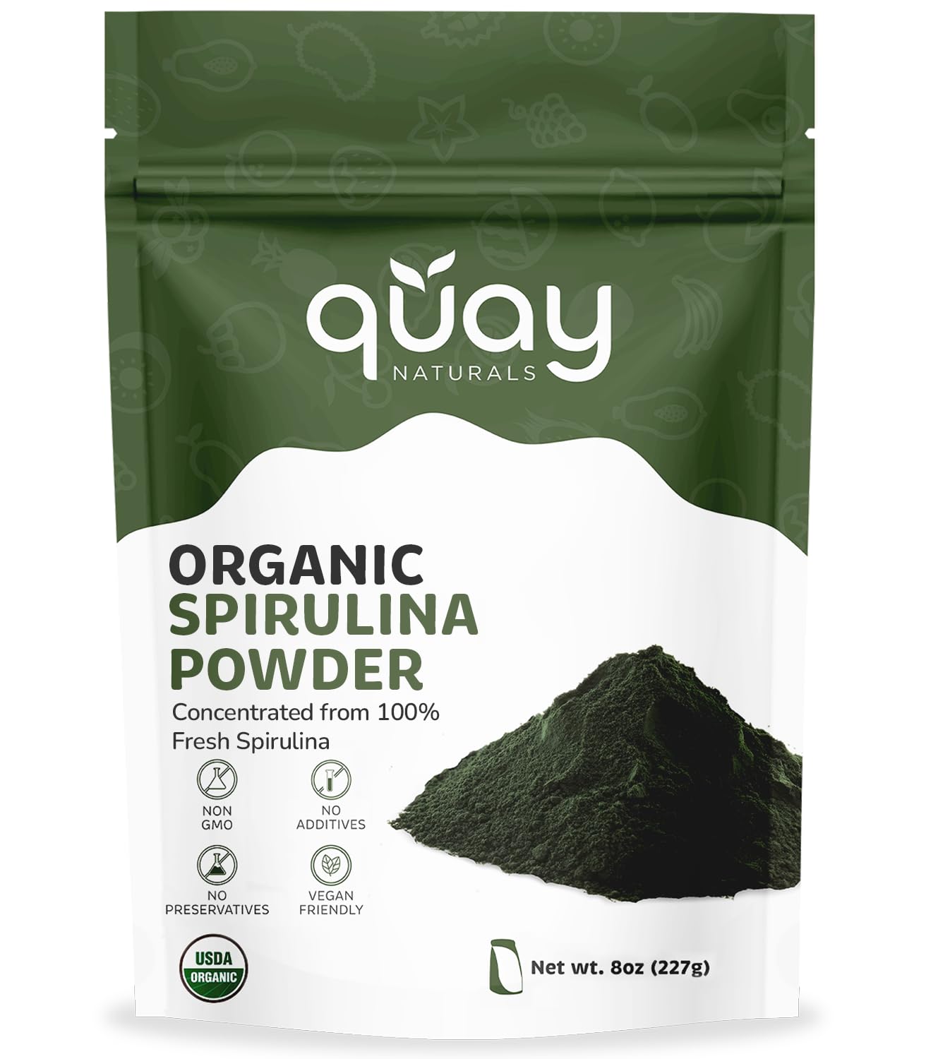 Quay Naturals Spirulina orgánica en polvo en tarro, ideal para batidos