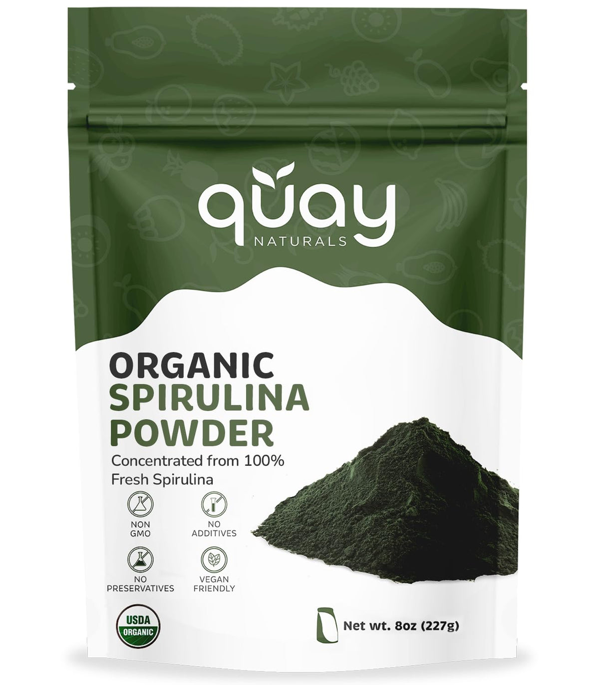 Quay Naturals Spirulina orgánica en polvo en tarro, ideal para batidos