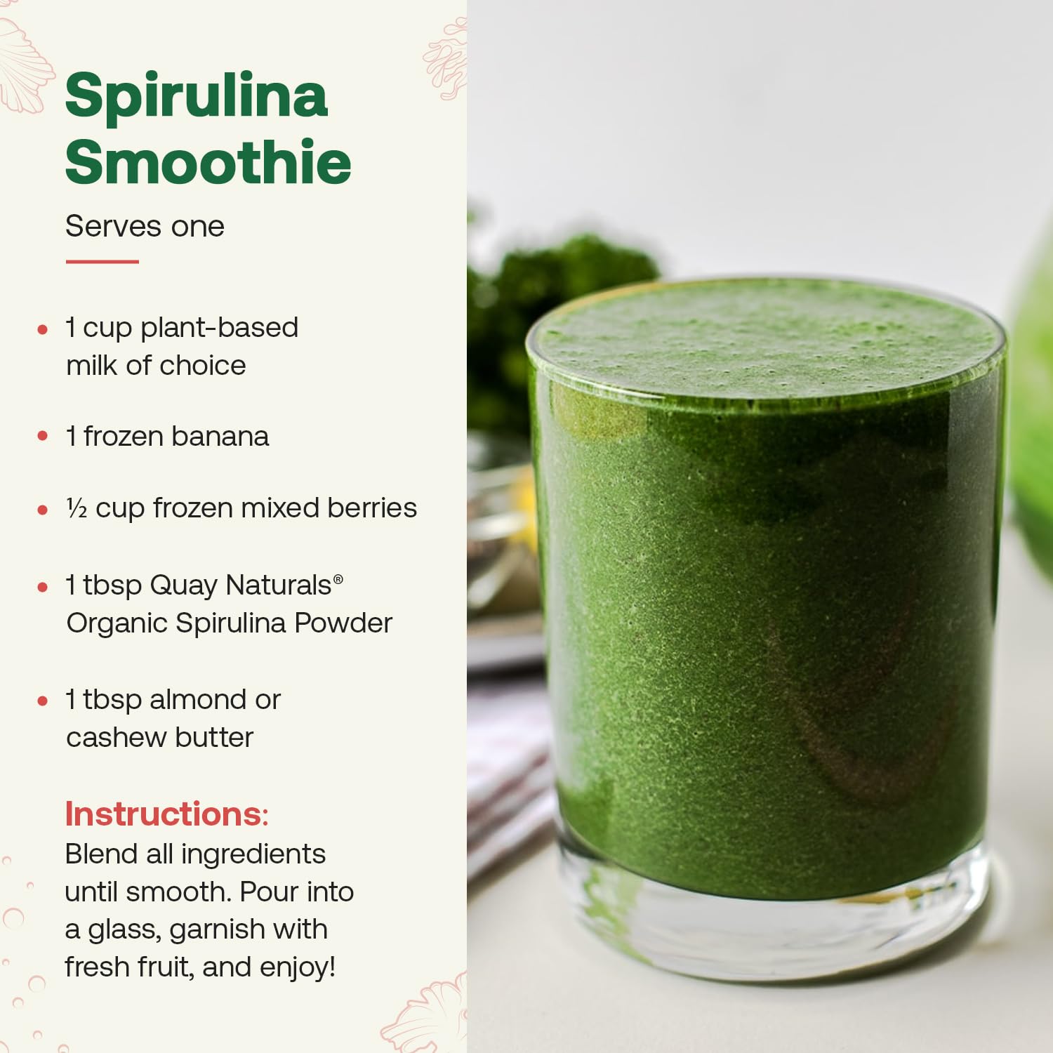 Quay Naturals Spirulina: proteína vegetal e hierro para dietas basadas en plantas