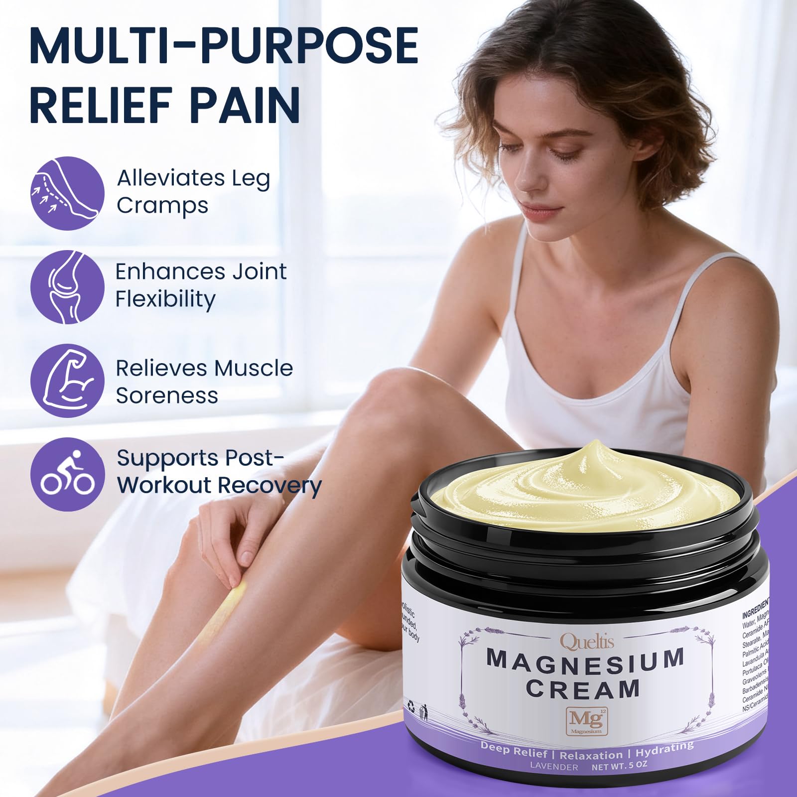 QUELTIS crema de magnesio con lavanda, aplicación tópica