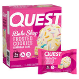 Quest galletas proteina glaseadas sabor pastel de cumpleaños, snack indulgente con bajo azúcar