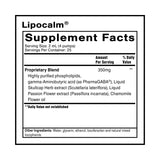 LipoCalm de Quicksilver, etiqueta detallada con lista de ingredientes.