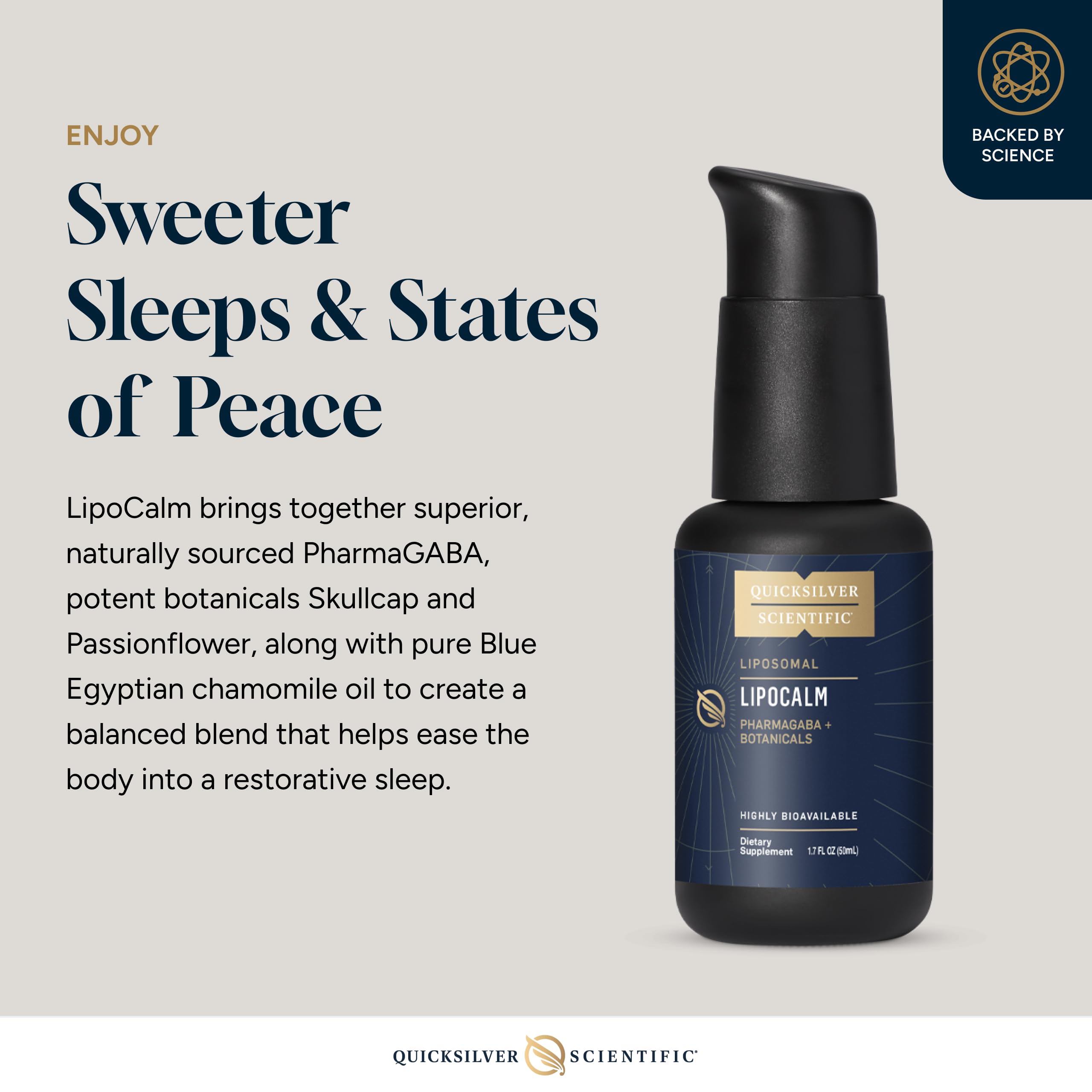LipoCalm de Quicksilver, pasiflora y escutelaria visibles en la mezcla.