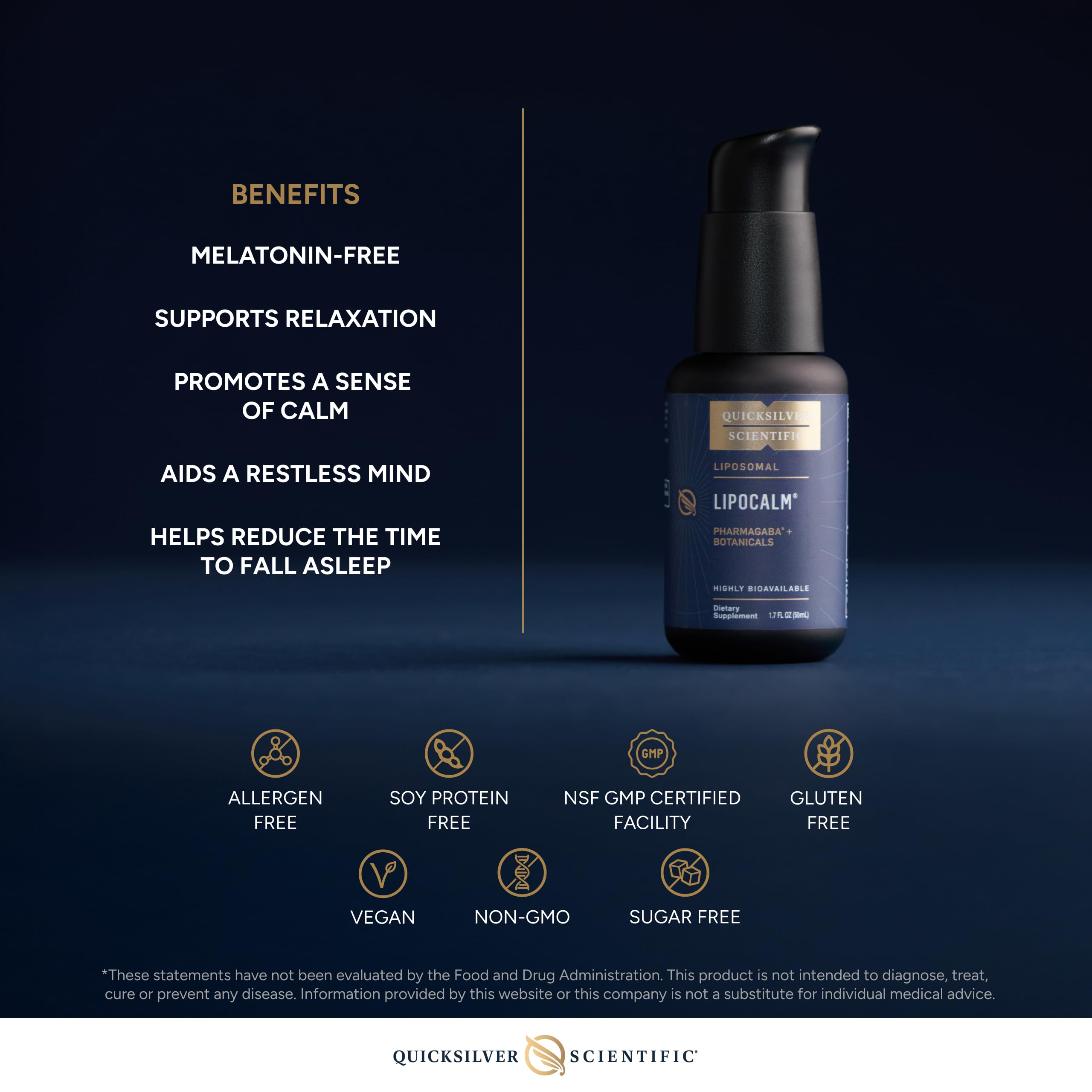 LipoCalm de Quicksilver, manzanilla azul egipcia incluida en la fórmula calmante.