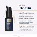 LipoCalm de Quicksilver, símbolo vegano, certificado libre de OGMs.