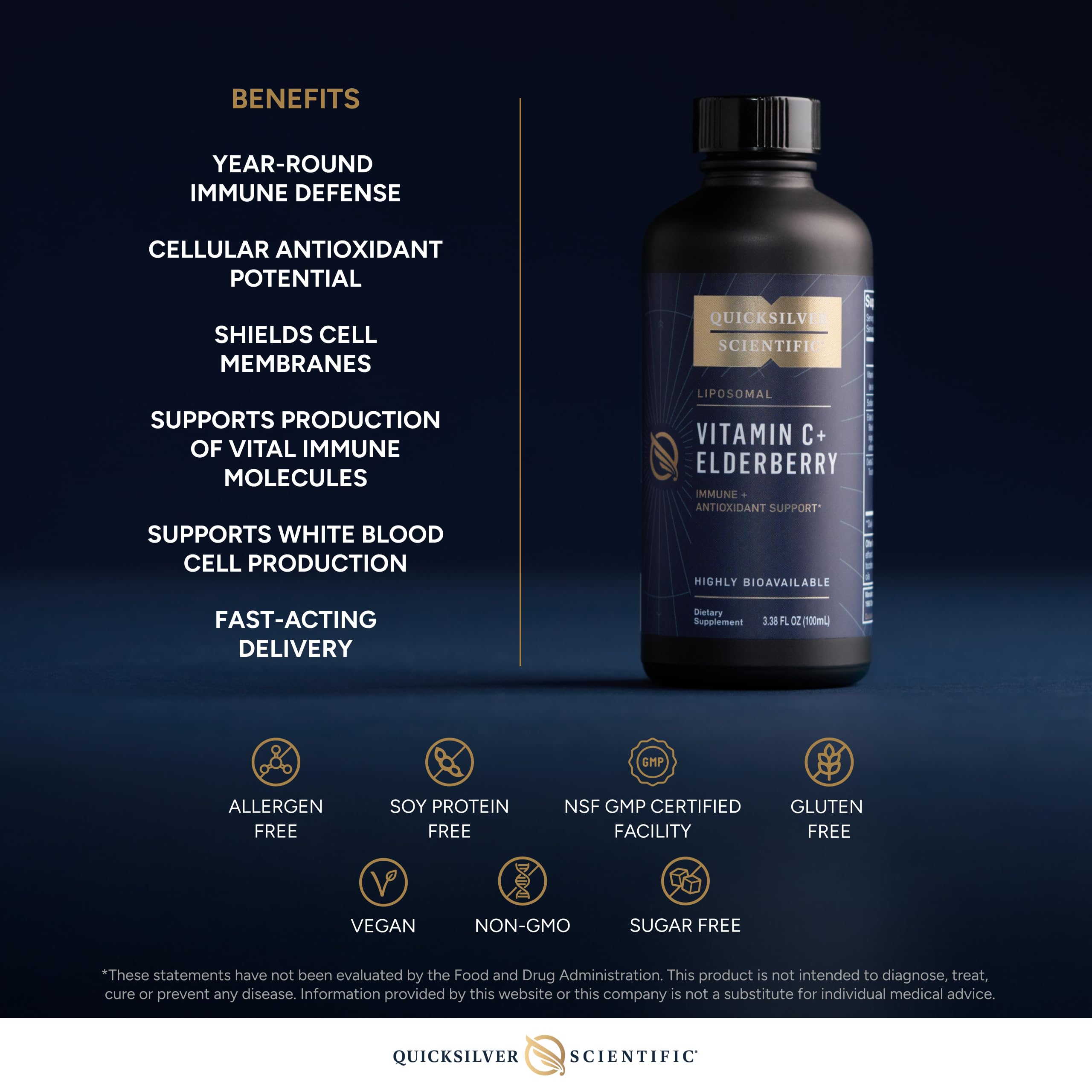 Gotero de Quicksilver Liposomal C+Sauco para dosis precisa.