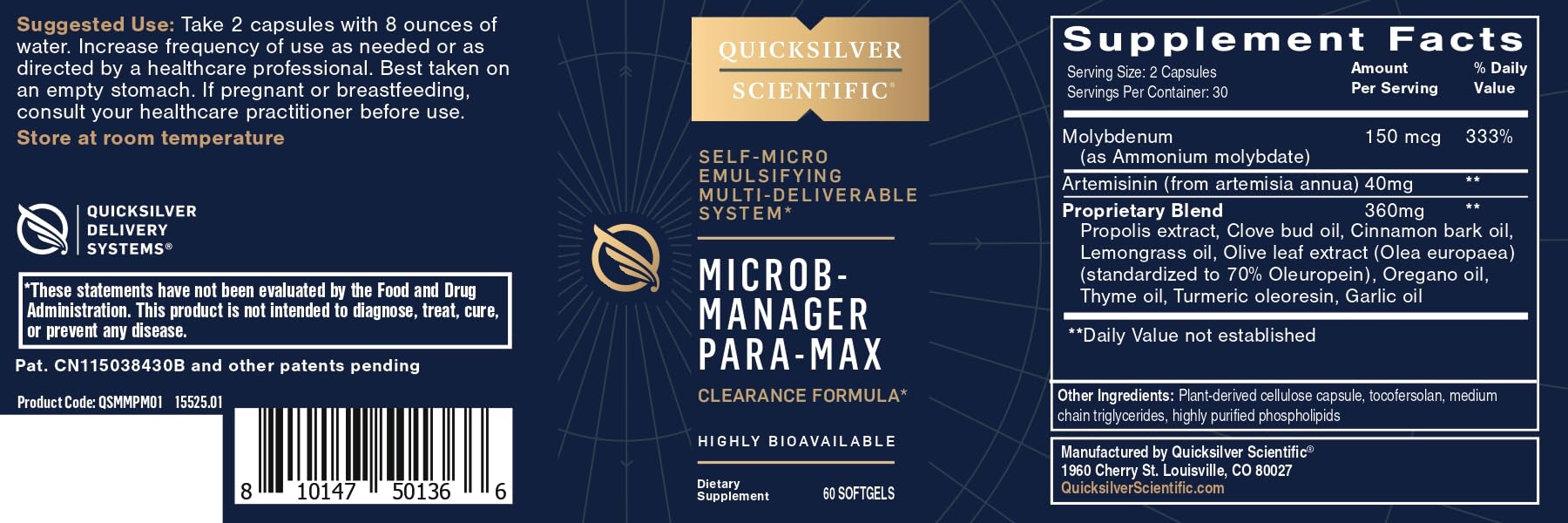 Quicksilver Scientific Microb-Manager Para-Max caja, almacenamiento cómodo.