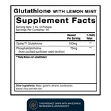 Etiqueta de Quicksilver Glutatión liposómico con detalles de ingredientes y beneficios