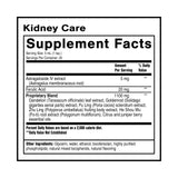 Quicksilver Scientific Kidney Care, etiqueta del producto, informa ingredientes clave para la salud renal.