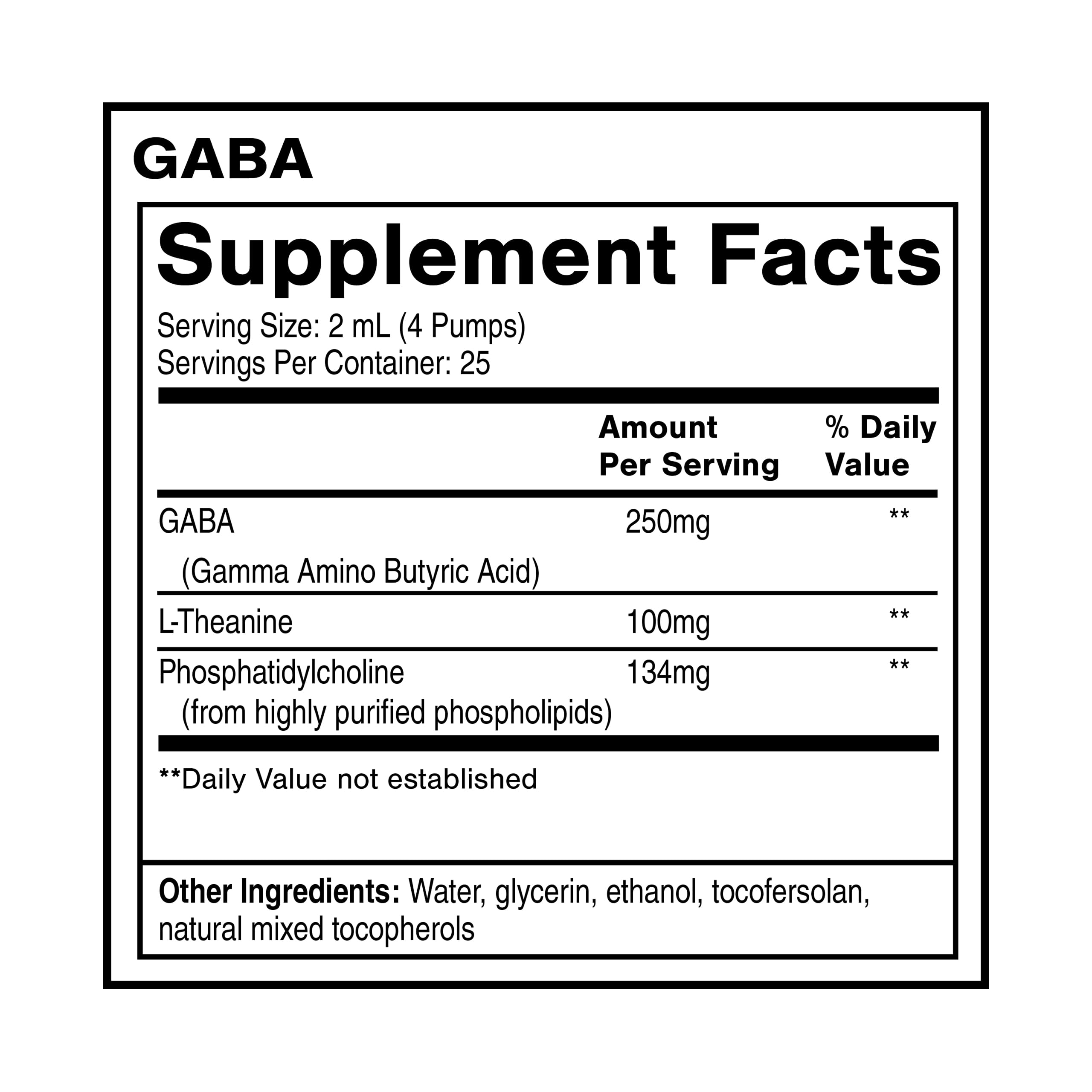 Etiqueta frontal de Quicksilver Scientific GABA + L-Theanina con información de absorción liposomal.