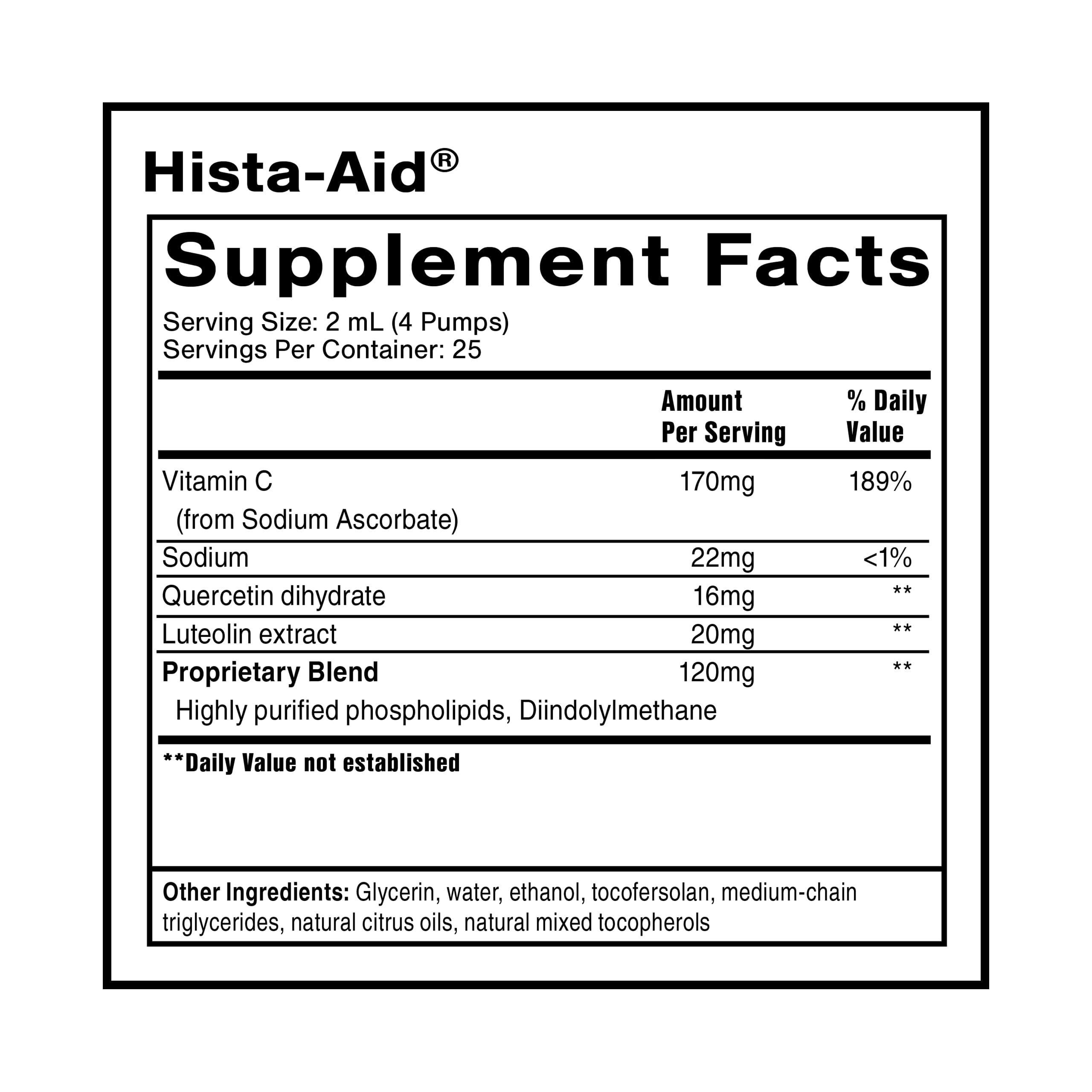 Quicksilver Scientific Hista-Aid, etiqueta-producto: información clara para uso diario seguro