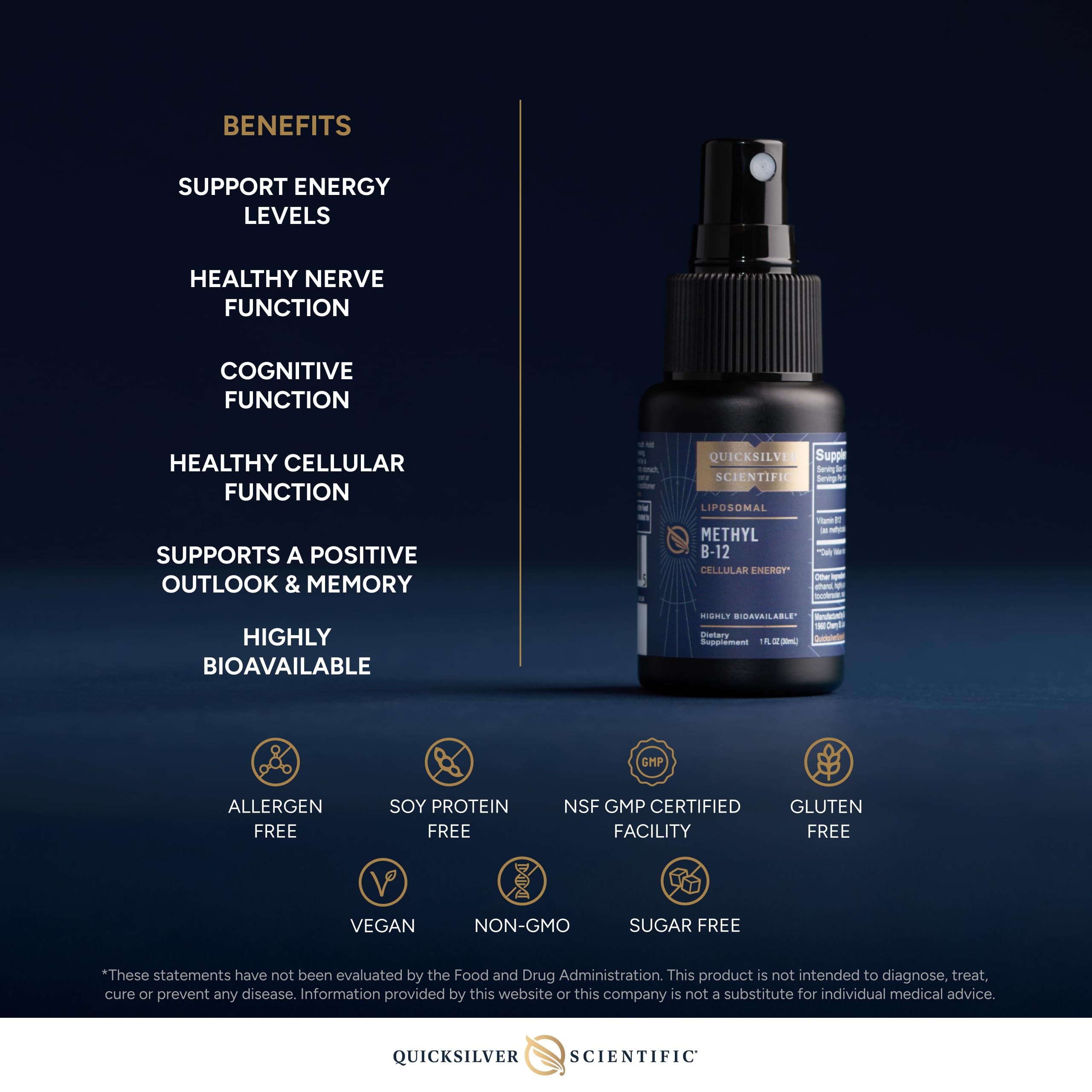 Quicksilver Scientific Methyl B12-1000mcg, consistencia clara: liposomas pequeños para mejor absorción.