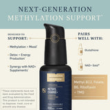 Quicksilver Scientific Methyl Charge, etiqueta clara destacando B y TMG.