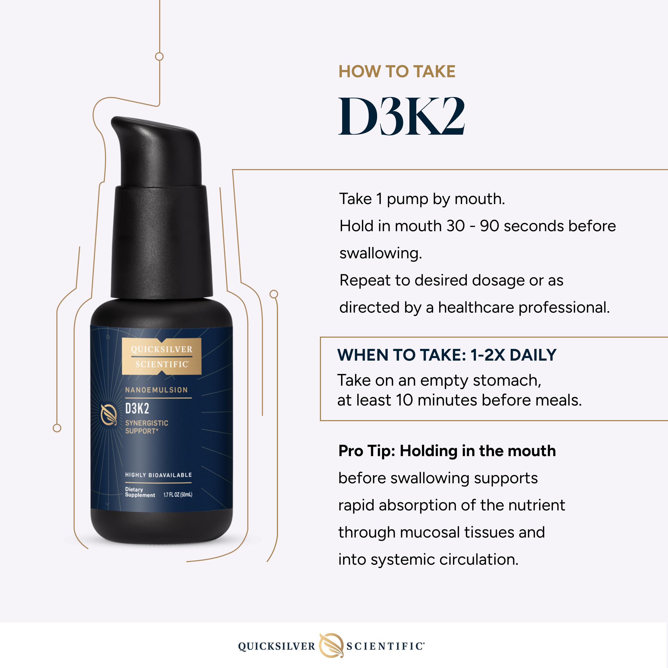 Quicksilver Scientific nanoemulsified D3K2 daily-dose glass suggests portable supplementation.